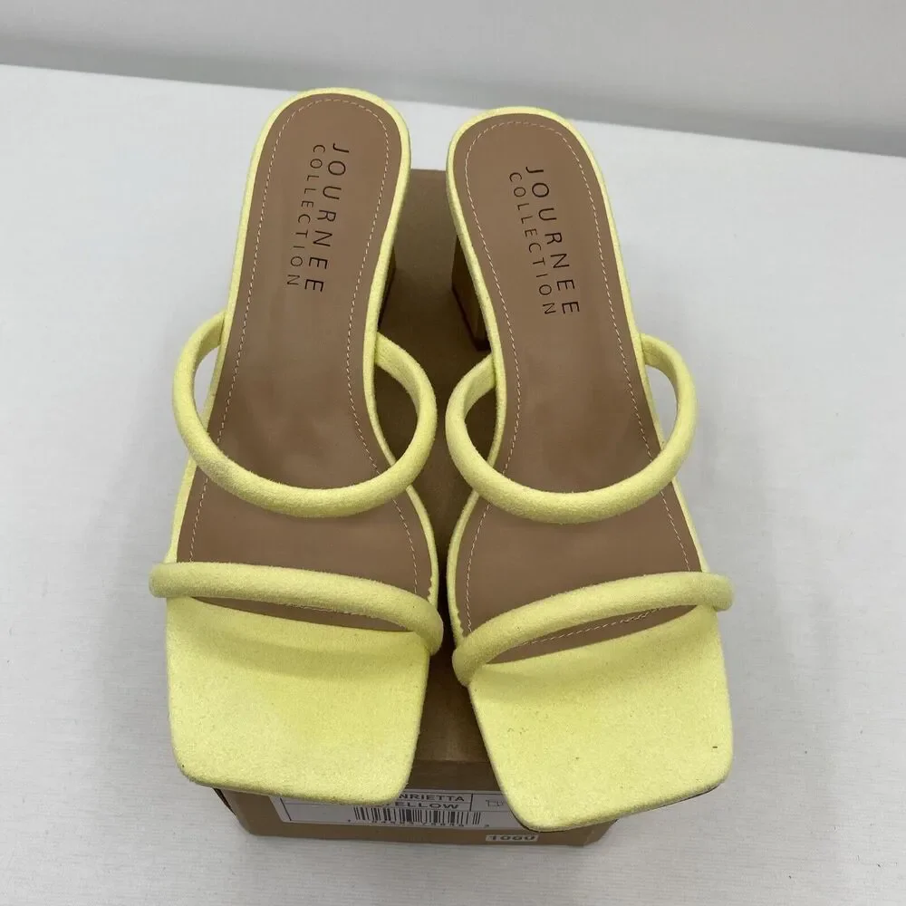 Journee Collection Womens Henrietta Square Toe Slide Sandals Shoes 9 Yellow